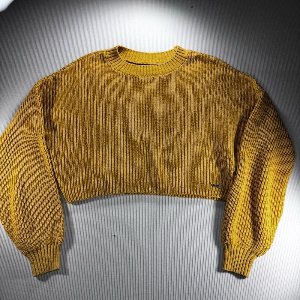 Hollister Golden Yellow Chunky Knit Sweater‎ Size Medium Cropped Pullover Cozy